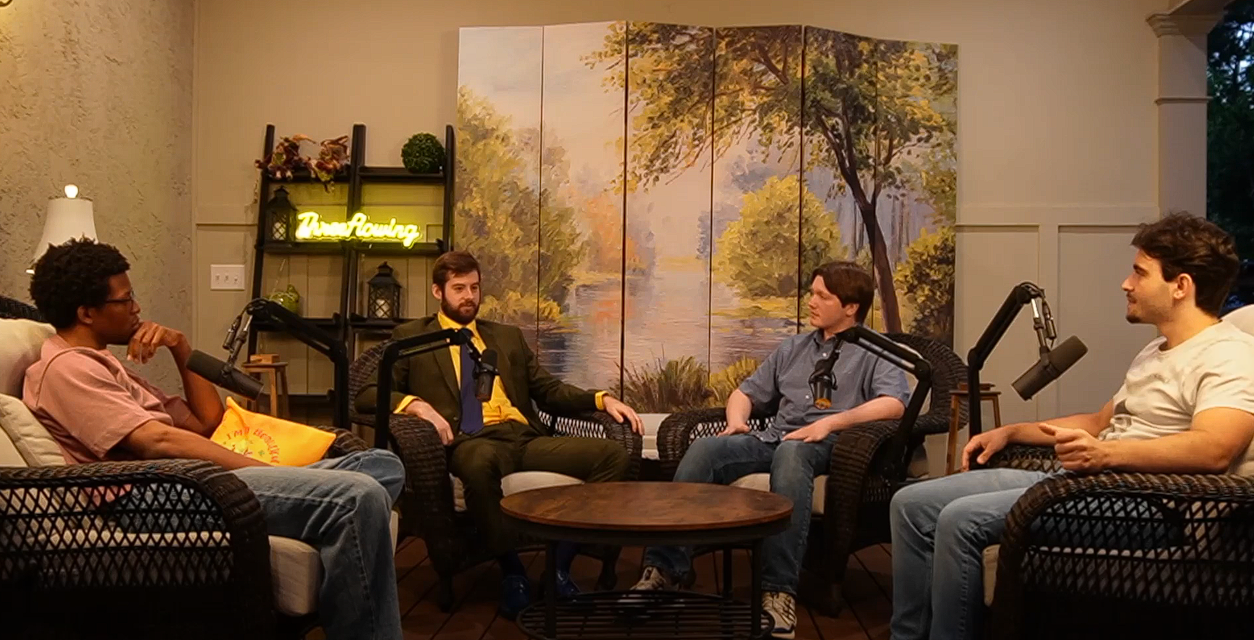 Full ThreeFlowing podcast setup with all hosts and guests